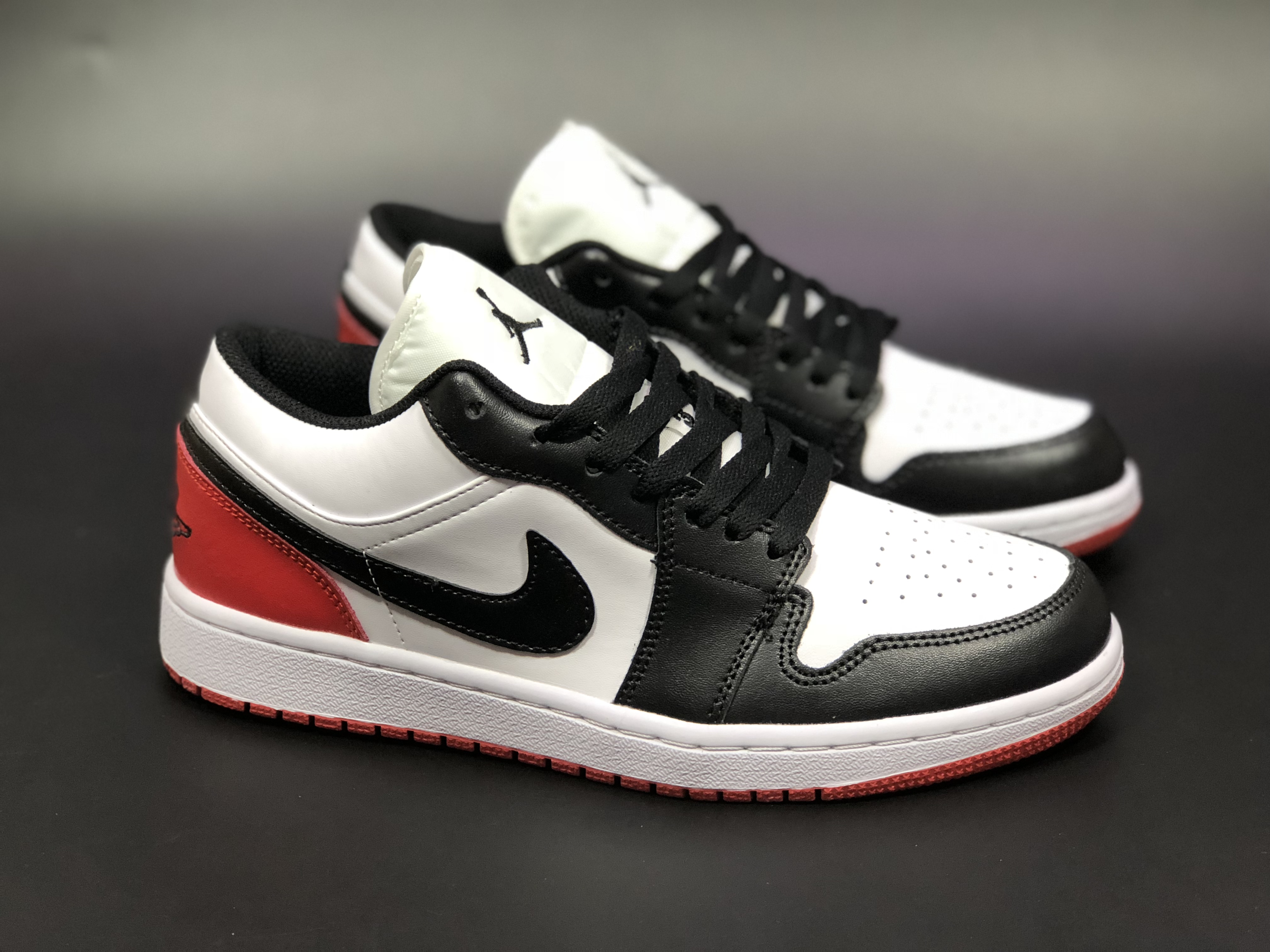 Air Jordan 1 Low Toe Black White Red Shoes